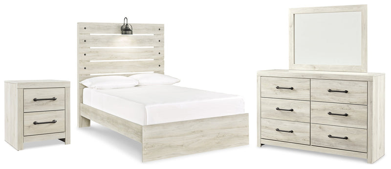 Cambeck Full Panel Bed with Mirrored Dresser and Nightstand in Whitewash - PKG019209