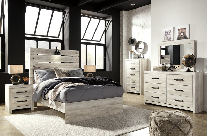 Cambeck Full Panel Bed with Mirrored Dresser, Chest and Nightstand in Whitewash - PKG003041
