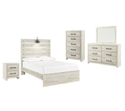 Cambeck Full Panel Bed with Mirrored Dresser, Chest and Nightstand in Whitewash - PKG003041