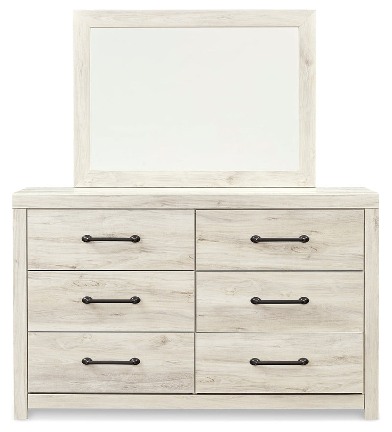 Cambeck Full Panel Bed with Mirrored Dresser in Whitewash - PKG003038
