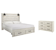 Cambeck King Panel Bed with 2 Storage Drawers with Dresser in Whitewash - PKG003043