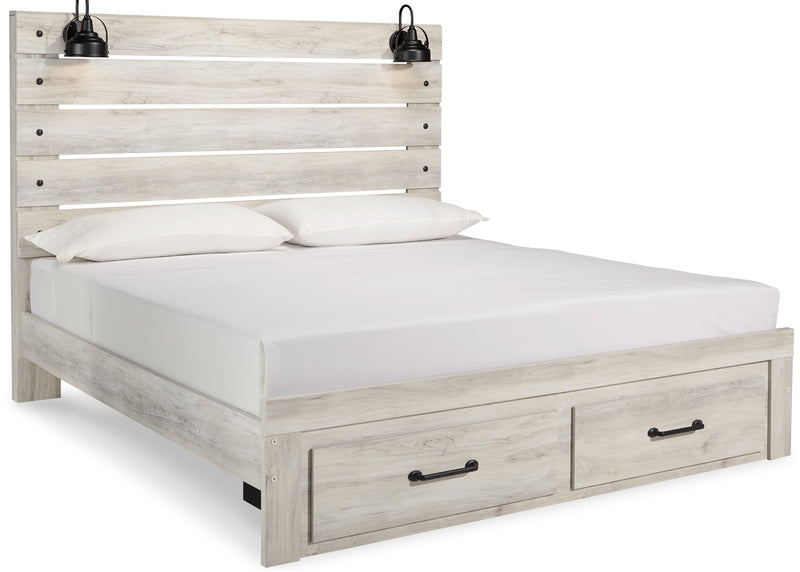 Cambeck King Panel Bed with 2 Storage Drawers with Dresser in Whitewash - PKG003043