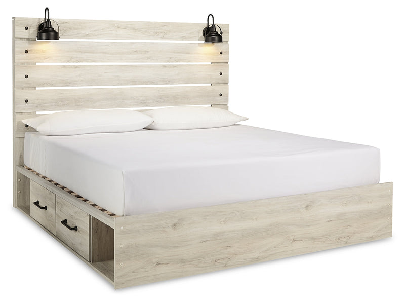 Cambeck King Panel Bed with 4 Storage Drawers with Dresser in Whitewash - PKG003025