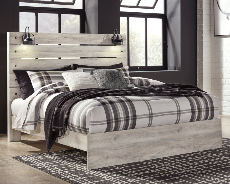 Cambeck King Panel Bed with Mirrored Dresser and 2 Nightstands in Whitewash - PKG003033