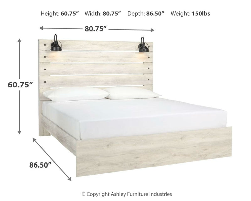 Cambeck King Panel Bed with Mirrored Dresser and Nightstand in Whitewash - PKG014109