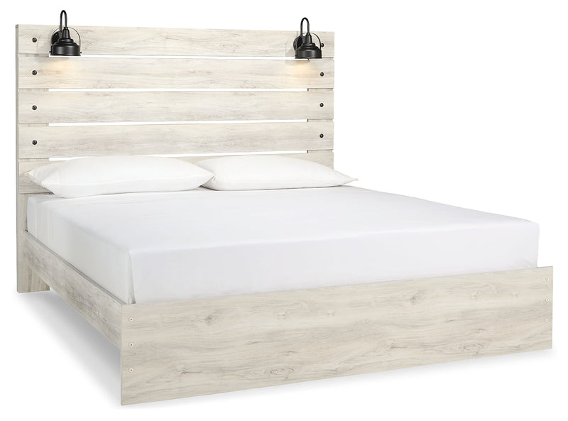 Cambeck King Panel Bed with Mirrored Dresser, Chest and 2 Nightstands in Whitewash - PKG003036