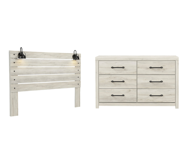 Cambeck King Panel Headboard Bed with Dresser in Whitewash - PKG002966