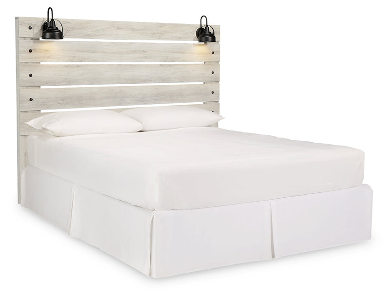 Cambeck King Panel Headboard Bed with Mirrored Dresser and 2 Nightstands in Whitewash - PKG002969