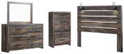Cambeck King Panel Headboard Bed with Mirrored Dresser and Chest in Whitewash - PKG003124