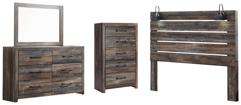 Cambeck King Panel Headboard Bed with Mirrored Dresser and Chest in Whitewash - PKG003124