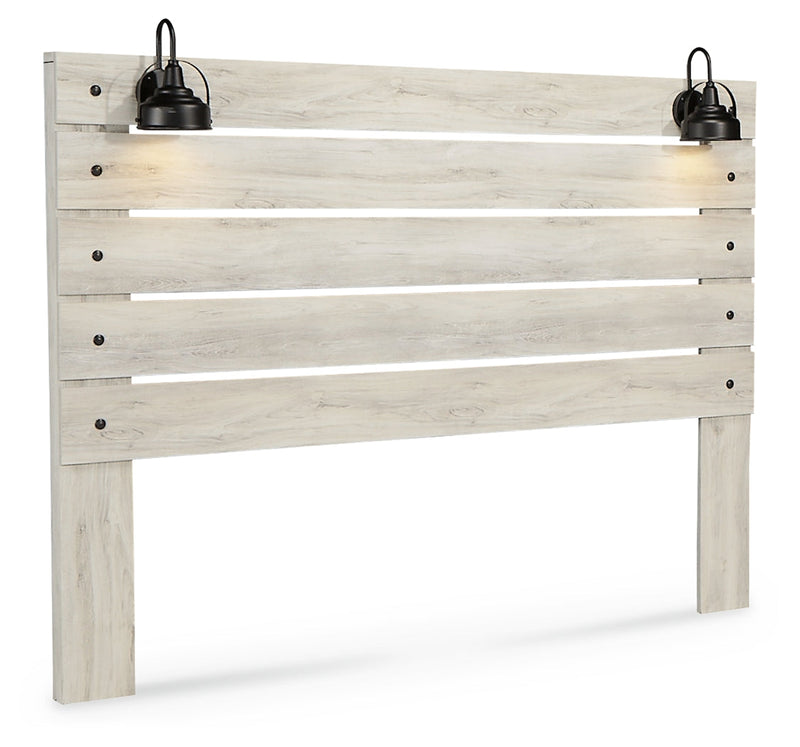 Cambeck King Panel Headboard Bed with Mirrored Dresser, Chest and Nightstand in Whitewash - PKG002970