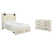 Cambeck Queen Panel Bed with 2 Storage Drawers with Dresser in Whitewash - PKG003092