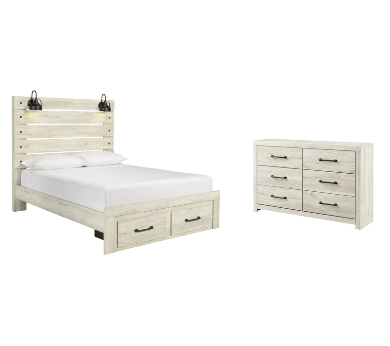 Cambeck Queen Panel Bed with 2 Storage Drawers with Dresser in Whitewash - PKG003092