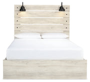 Cambeck Queen Panel Bed with 2 Storage Drawers with Mirrored Dresser and Nightstand in Whitewash - PKG014080