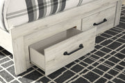 Cambeck Queen Panel Bed with 2 Storage Drawers with Mirrored Dresser in Whitewash - PKG003093