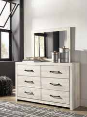 Cambeck Queen Panel Bed with 4 Storage Drawers with Mirrored Dresser in Whitewash - PKG003019