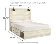 Cambeck Queen Panel Bed with 4 Storage Drawers with Mirrored Dresser in Whitewash - PKG003019