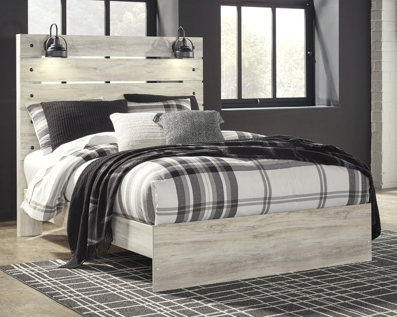 Cambeck Queen Panel Bed with Mirrored Dresser and Chest in Whitewash - PKG003083