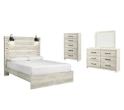 Cambeck Queen Panel Bed with Mirrored Dresser and Chest in Whitewash - PKG003083
