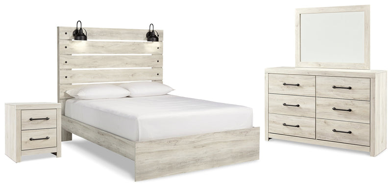 Cambeck Queen Panel Bed with Mirrored Dresser and Nightstand in Whitewash - PKG014117