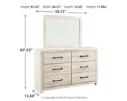 Cambeck Queen Panel Bed with Mirrored Dresser and Nightstand in Whitewash - PKG014117