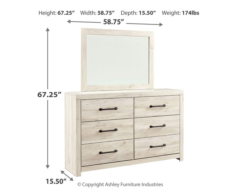 Cambeck Queen Panel Bed with Mirrored Dresser and Nightstand in Whitewash - PKG014117