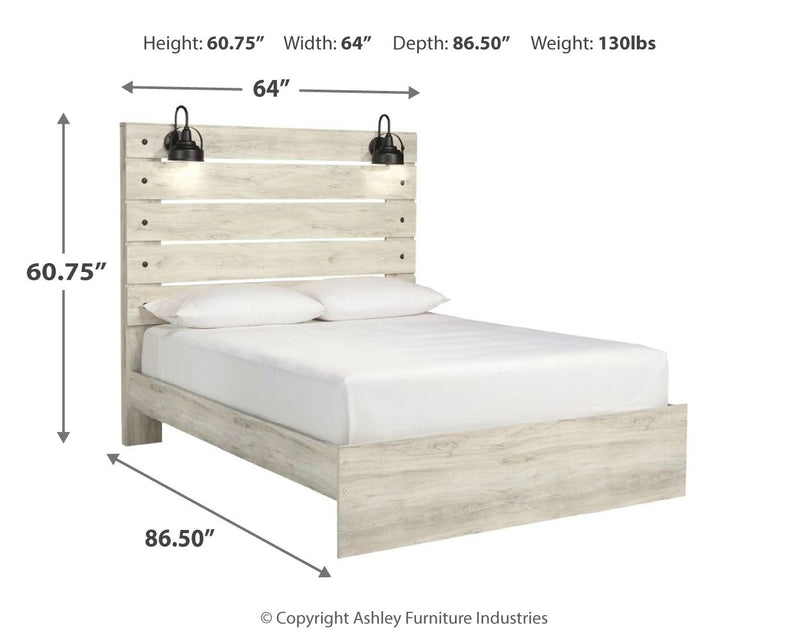 Cambeck Queen Panel Bed with Mirrored Dresser and Nightstand in Whitewash - PKG014117
