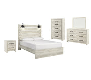 Cambeck Queen Panel Bed with Mirrored Dresser, Chest and Nightstand in Whitewash - PKG003084