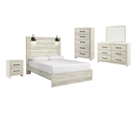 Cambeck Queen Panel Bed with Mirrored Dresser, Chest and Nightstand in Whitewash - PKG003084