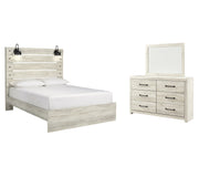 Cambeck Queen Panel Bed with Mirrored Dresser in Whitewash - PKG003081