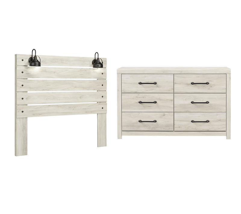 Cambeck Queen Panel Headboard Bed with Dresser in Whitewash - PKG002957