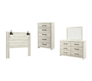 Cambeck Queen Panel Headboard Bed with Mirrored Dresser and Chest in Whitewash - PKG002960