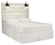 Cambeck Queen Panel Headboard Bed with Mirrored Dresser, Chest and Nightstand in Whitewash - PKG002963
