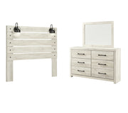 Cambeck Queen Panel Headboard Bed with Mirrored Dresser in Whitewash - PKG002958