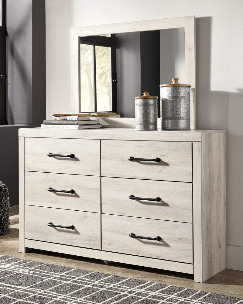 Cambeck Queen Panel Headboard Bed with Mirrored Dresser in Whitewash - PKG002958