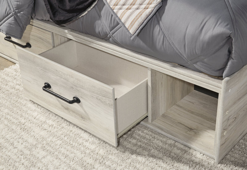 Cambeck Twin Panel Bed with 4 Storage Drawers with Mirrored Dresser in Whitewash - PKG003013