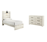 Cambeck Twin Panel Bed with Dresser in Whitewash - PKG003001