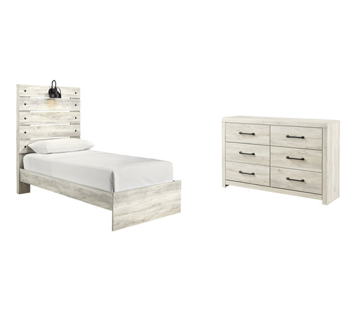 Cambeck Twin Panel Bed with Dresser in Whitewash - PKG003001