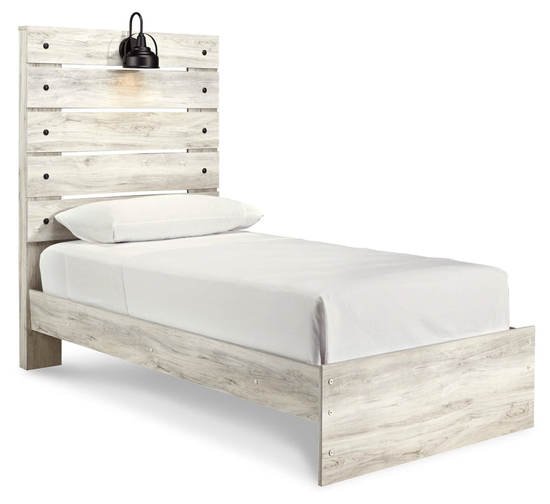 Cambeck Twin Panel Bed with Mirrored Dresser and Nightstand in Whitewash - PKG019208