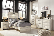 Cambeck Twin Panel Bed with Mirrored Dresser, Chest and Nightstand in Whitewash - PKG003010