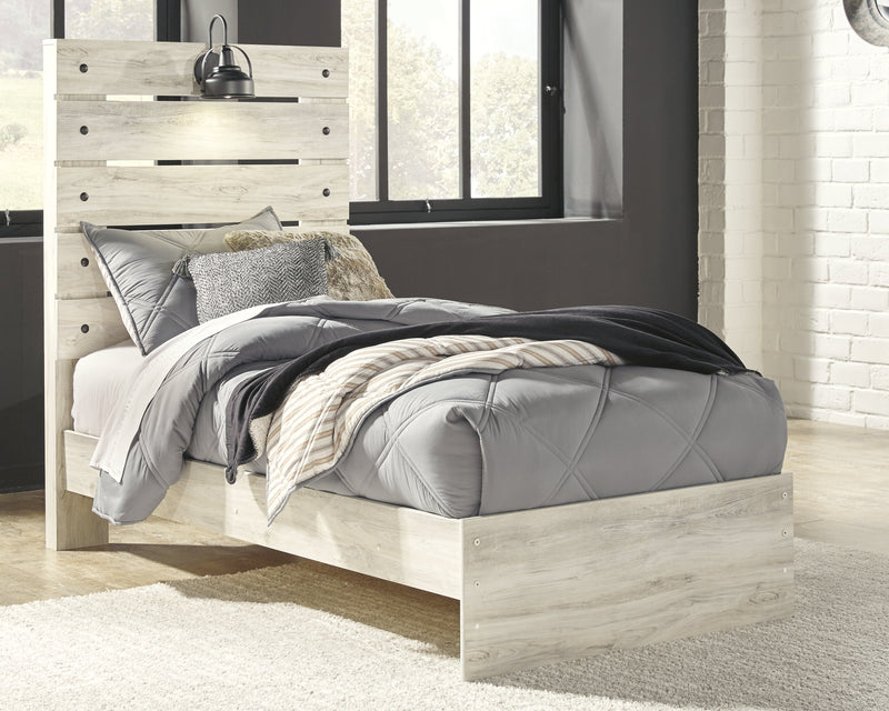Cambeck Twin Panel Bed with Mirrored Dresser in Whitewash - PKG003002