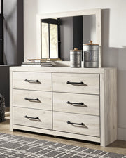 Cambeck Twin Panel Bed with Mirrored Dresser in Whitewash - PKG003002