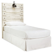Cambeck Twin Panel Headboard Bed with Mirrored Dresser and Chest in Whitewash - PKG002954