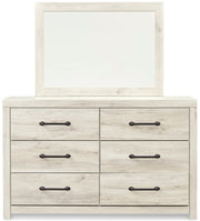 Cambeck Twin Panel Headboard Bed with Mirrored Dresser in Whitewash - PKG002951
