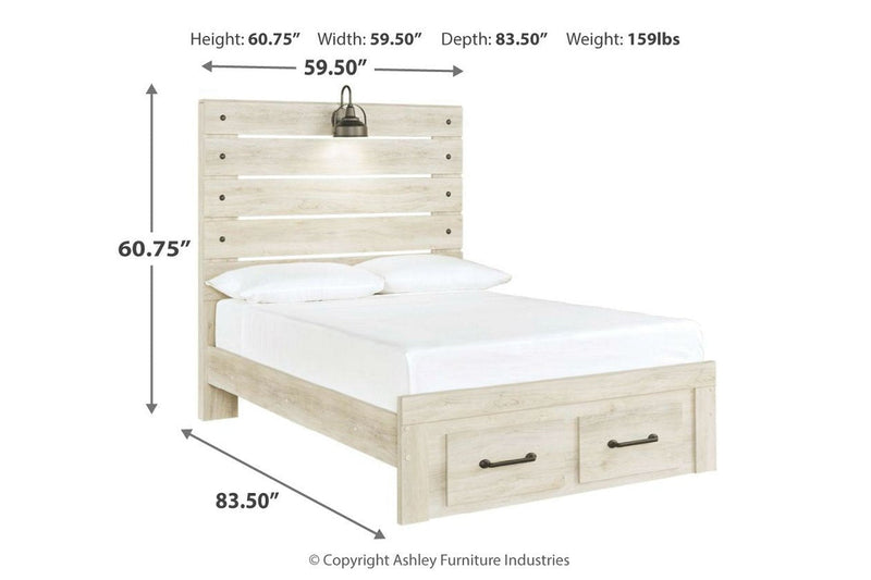 Cambeck Whitewash Full Panel Bed with 2 Storage Drawers - Gate FurnitureFull Bed