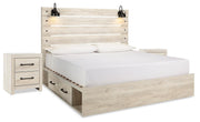 Cambeck Whitewash King Panel Bed with Storage and 2 Nightstands - B192B115