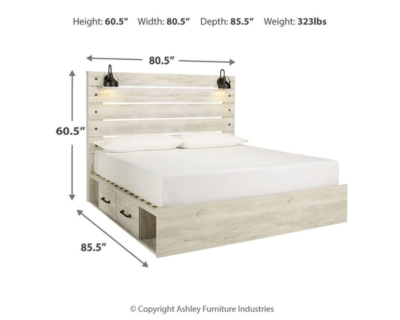 Cambeck Whitewash King Panel Bed with Storage, Chest and 2 Nightstands - B192B80