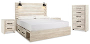 Cambeck Whitewash King Panel Bed with Storage, Chest and 2 Nightstands - B192B80