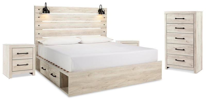 Cambeck Whitewash King Panel Bed with Storage, Chest and 2 Nightstands - B192B80
