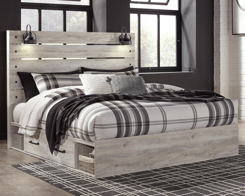 Cambeck Whitewash King Panel Bed with Storage, Chest and 2 Nightstands - B192B80